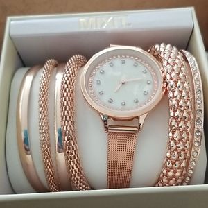 Rose Gold watch and bracelet set